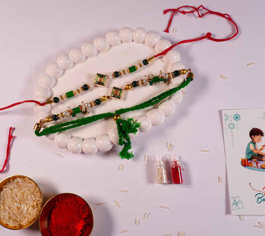 Regal Emerald Kundan Bhaiya-Bhabhi Rakhi Set