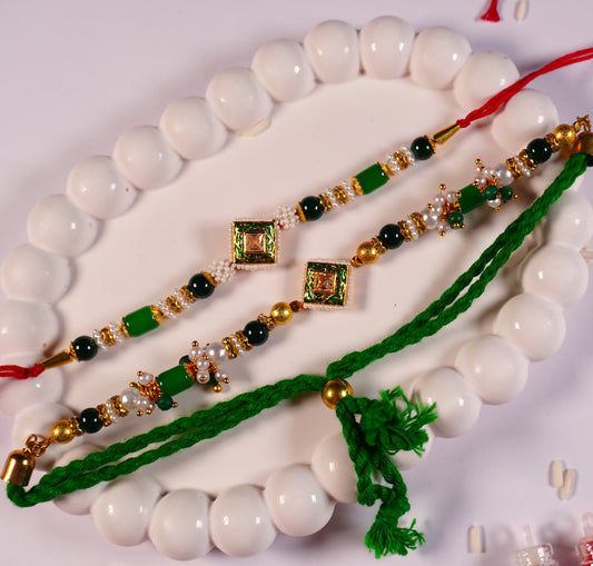 Regal Emerald Kundan Bhaiya-Bhabhi Rakhi Set