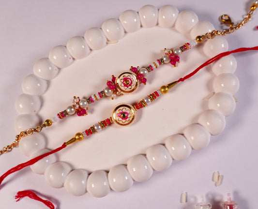 Pink Kundan Couple Rakhi