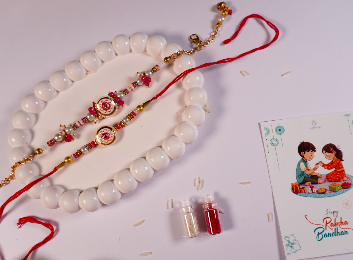 Pink Kundan Couple Rakhi
