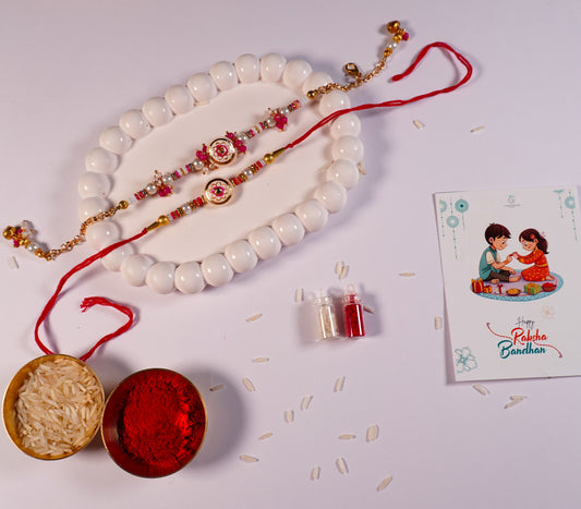 Pink Kundan Couple Rakhi