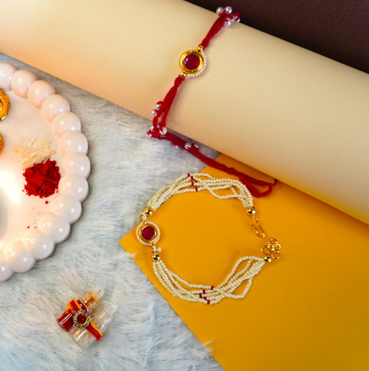 Pink Rubi Kundan Couple Rakhi
