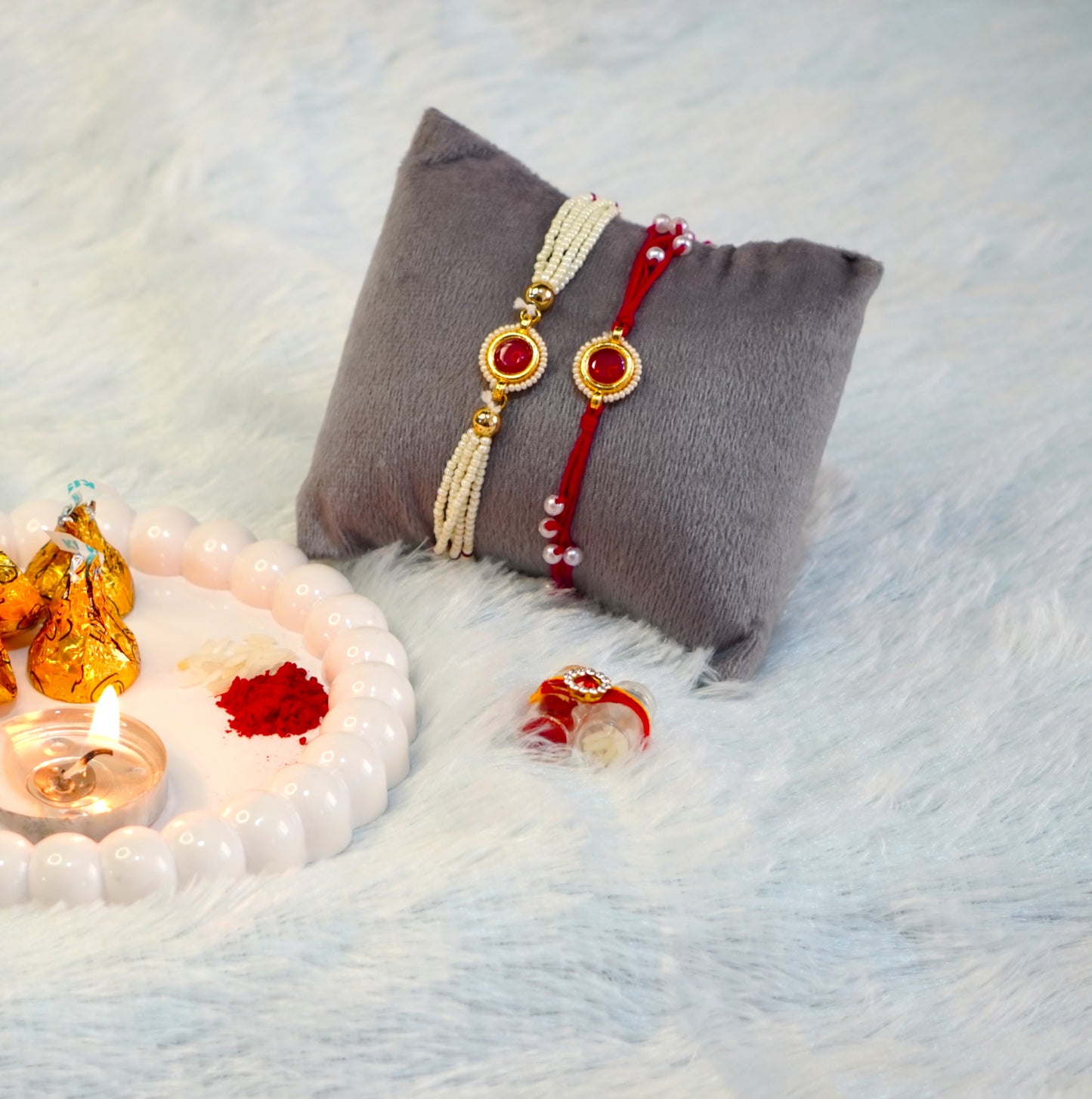 Pink Rubi Kundan Couple Rakhi