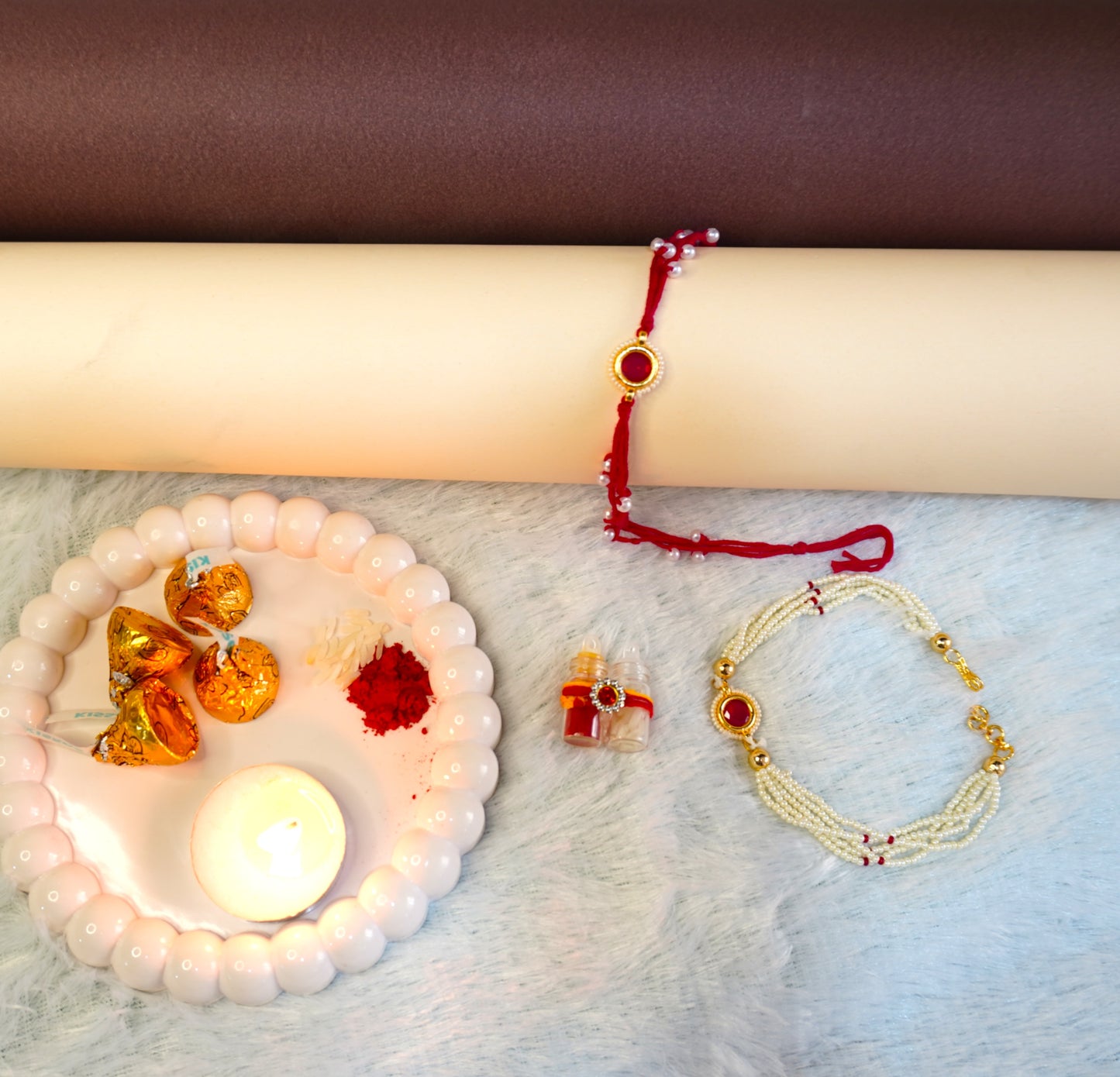 Pink Rubi Kundan Couple Rakhi