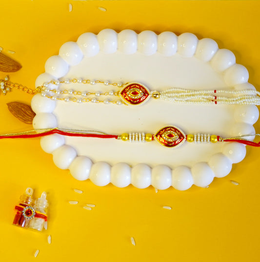 Red Eye Shape Kundan Couple Rakhi