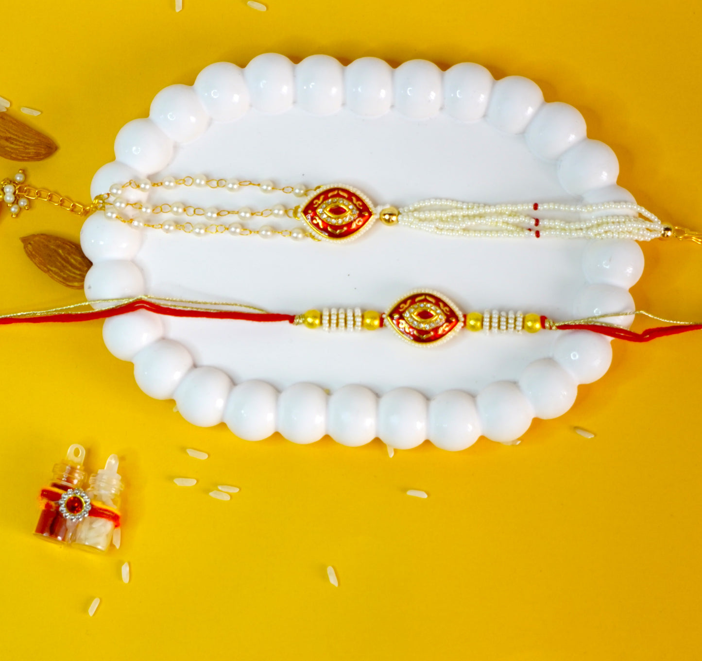 Red Eye Shape Kundan Couple Rakhi
