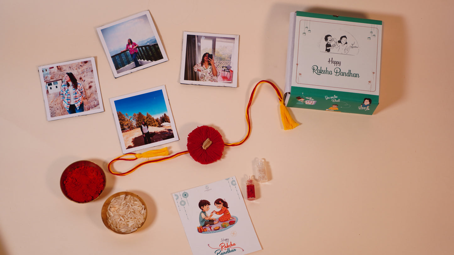 Personalised Polaroid Fridge Magnet + Seed Rakhi